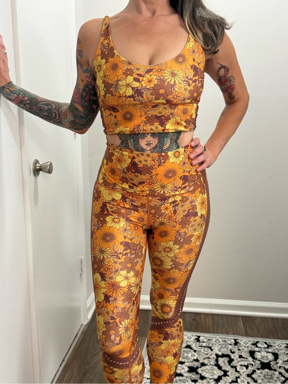 Yoga Democracy Retro ‘Flower Power’ Crop Top & High-Waist Leggings Set Size S/M